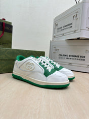 GG INTERLOCKING G SNEAKER WHITE GREEN CALFSKIN AND FABRIC