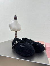 SHEARLING BALLET FLAT BLACK WITH SUEDE STRAP