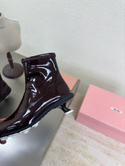 ANKLE POINTED-TOE BOOTS IN MAHOGANY GLOSSY CALFSKIN