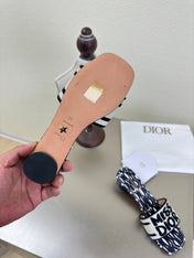 DWAY HEELED SLIDE EMBROIDERED COTTON AND NAVY BLUE MISS DIOR ALLOVER MOTIF 35 MM