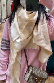 JACQUARD SILK WOOL SHAWL 140 CM BISQUE BEIGE 401261