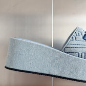 FENDI PLATFORM WEDGES IN PIGEON BLUE JACQUARD FABRIC WITH EMBROIDERED LOGO