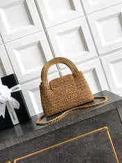 CHANEL 26S TOP HANDLE BAG 19 IN NATURAL RAFFIA AND CALFSKIN GOLD HARDWARE