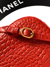 CHANEL 26S SOUPLISSIMO MAXI FLAP MEDIUM 32 IN RED CROCODILE-EMBOSSED CALFSKIN GOLD HARDWARE