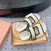 Sandals Ivory With Black Border Fabric