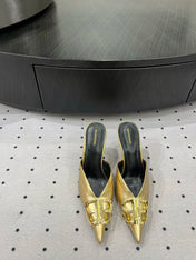 POINTED BB GOLD BUCKLE HEELED SLINGBACK IN GOLD METALLIC SHINY CALFSKIN