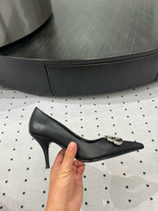 HEELED PUMPS 65 MM IN BLACK SMOOTH LAMBSKIN SILVER HARDWARE
