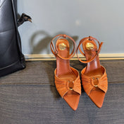 LOLA HIGH SANDALS IN TANGELO ORANGE SMOOTH LAMBSKIN AND DRAPED JERSEY