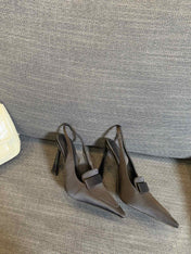 POINTED-TOE SLINGBACK PUMPS IN BLACK SILK