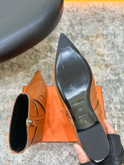 HM 26S FLAT ANKLE BOOTS IN COGNAC BROWN CALFSKIN 
