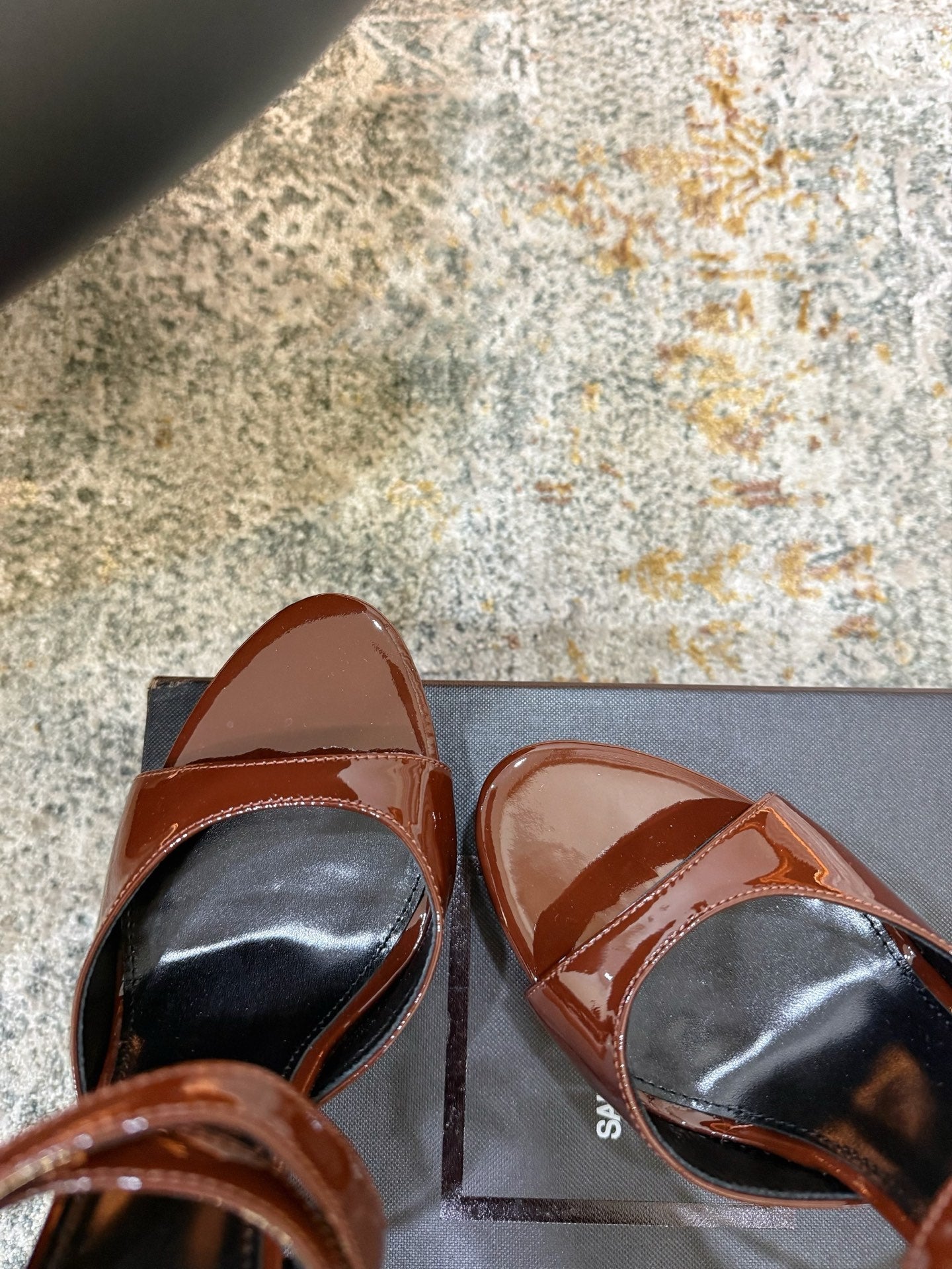 YSL 26S HIGH-HEEL SANDALS 130 MM IN CHESTNUT BROWN GLOSSY CALFSKIN