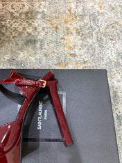 YSL 26S HIGH-HEEL SANDALS 130 MM IN DARK RED GLOSSY CALFSKIN