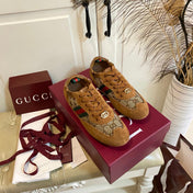 GUCCI 26S SNEAKER IN BROWN SUEDE CRYSTAL EMBELLISHED