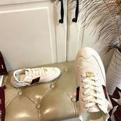 GUCCI 26S SNEAKER IN CREAM WHITE SUEDE AND CANVAS