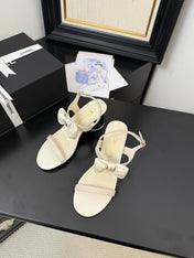 MID HEEL 45 MM SANDALS IN WHITE CREAM CALFSKIN