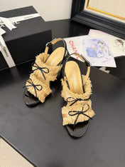 SAND YELLOW GROSGRAIN CANVAS BOW SLINGBACK SANDALS