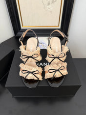 PEACH PINK GROSGRAIN CANVAS BOW SLINGBACK SANDALS
