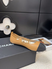 FLAT MARY JANE PUMPS IN DIJON YELLOW LAMBSKIN MIX BLACK FABRIC