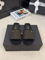FLAT SLIDE IN BLACK SUEDE WITH CRYSTALS