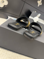 FLAT SLIDE IN BLACK SUEDE WITH GOLD CRYSTALS