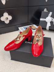 MARY JANE SHOES IN RUBY RED PATENT CALFSKIN 55 MM