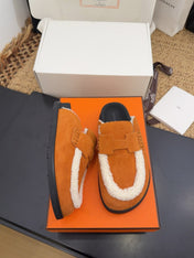 HM 25S MULE IN ORANGE SUEDE MIX WHITE SHEARLING