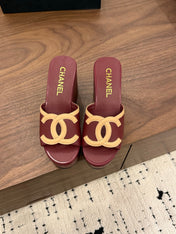 CHANEL 26S WEDGE SANDALS 95 MM IN DARK RED CALFSKIN