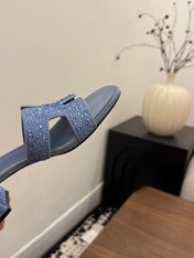 HM 26S OASIS SANDAL IN DUSTY BLUE SUEDE WITH CRYSTALS