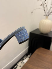 HM 26S OASIS SANDAL IN DUSTY BLUE SUEDE WITH CRYSTALS