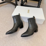 DIOR 26S BLOCK HEEL CHELSEA ANKLE BOOTS IN BLACK CALFSKIN