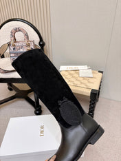 DIOR 26S FLAT OVER-THE-KNEE BOOTS IN BLACK SUEDE AND CALFSKIN