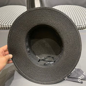 MM SMALL-BRIM STRAW HAT IN BLACK AND PEARL EMBELLISHED