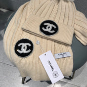 SET BEANIE HAT AND SCARF IN BISQUE BEIGE WOOL 424022