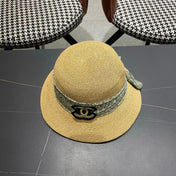 CHANEL 26S FLORAL RIBBON STRAW CLOCHE HAT 335747