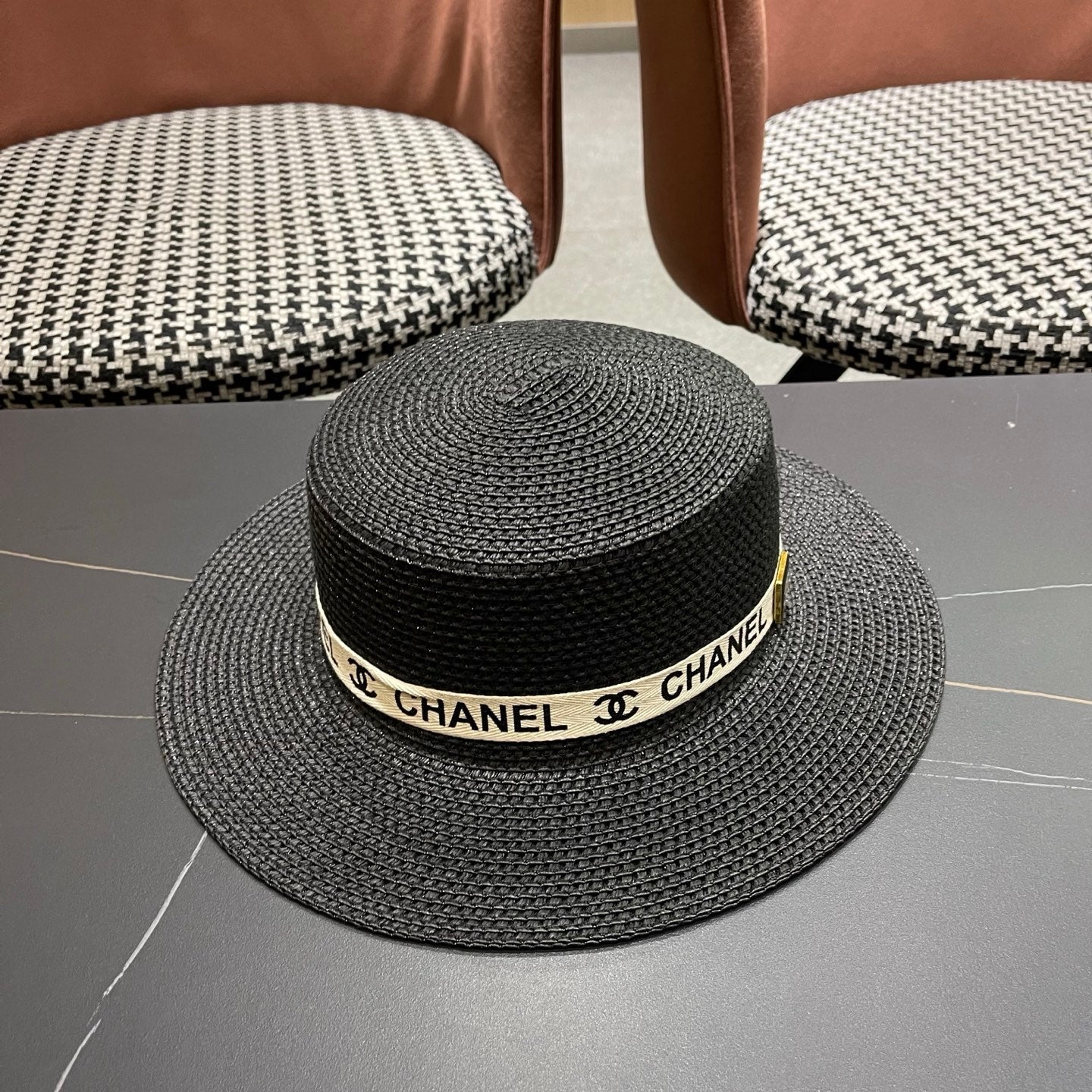 CHANEL 26S STRAW BOATER HAT 335740