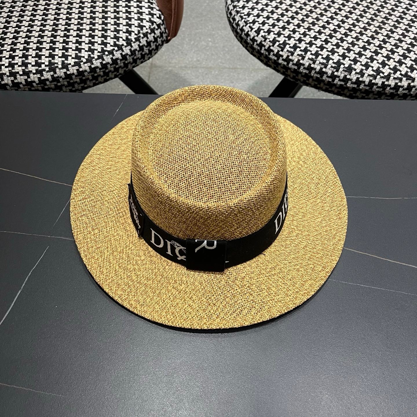 DIOR 26S LOGO STRAW BOATER HAT STYLE 21