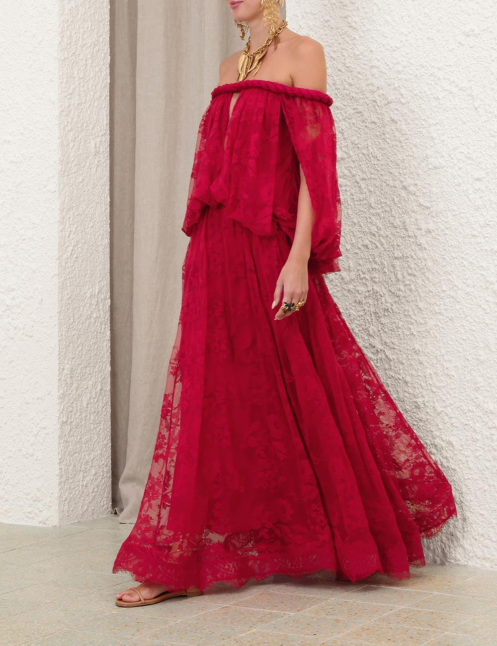 ZIMMERMANN 26S OFF-SHOULDER LACE MAXI DRESS 322