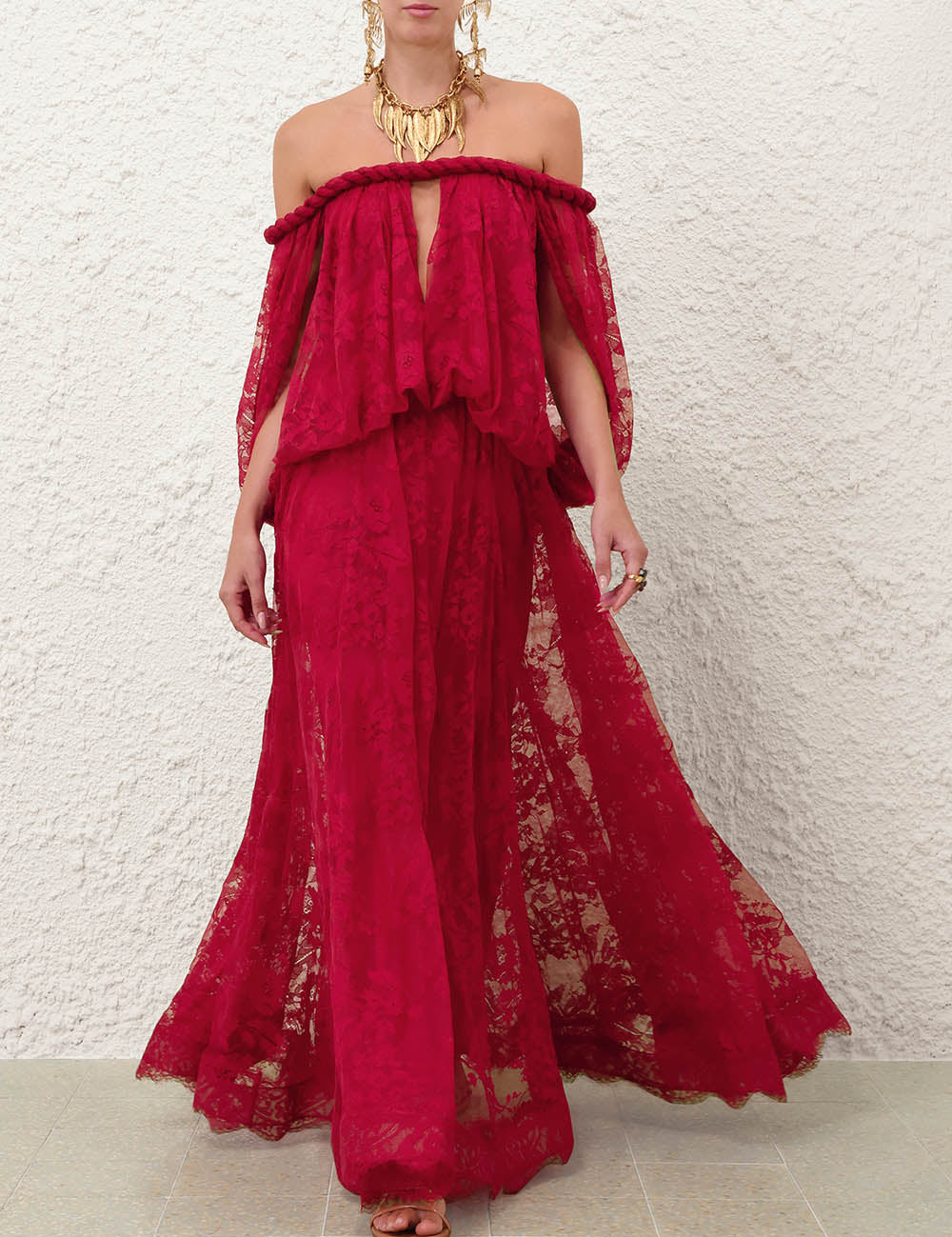 ZIMMERMANN 26S OFF-SHOULDER LACE MAXI DRESS 322