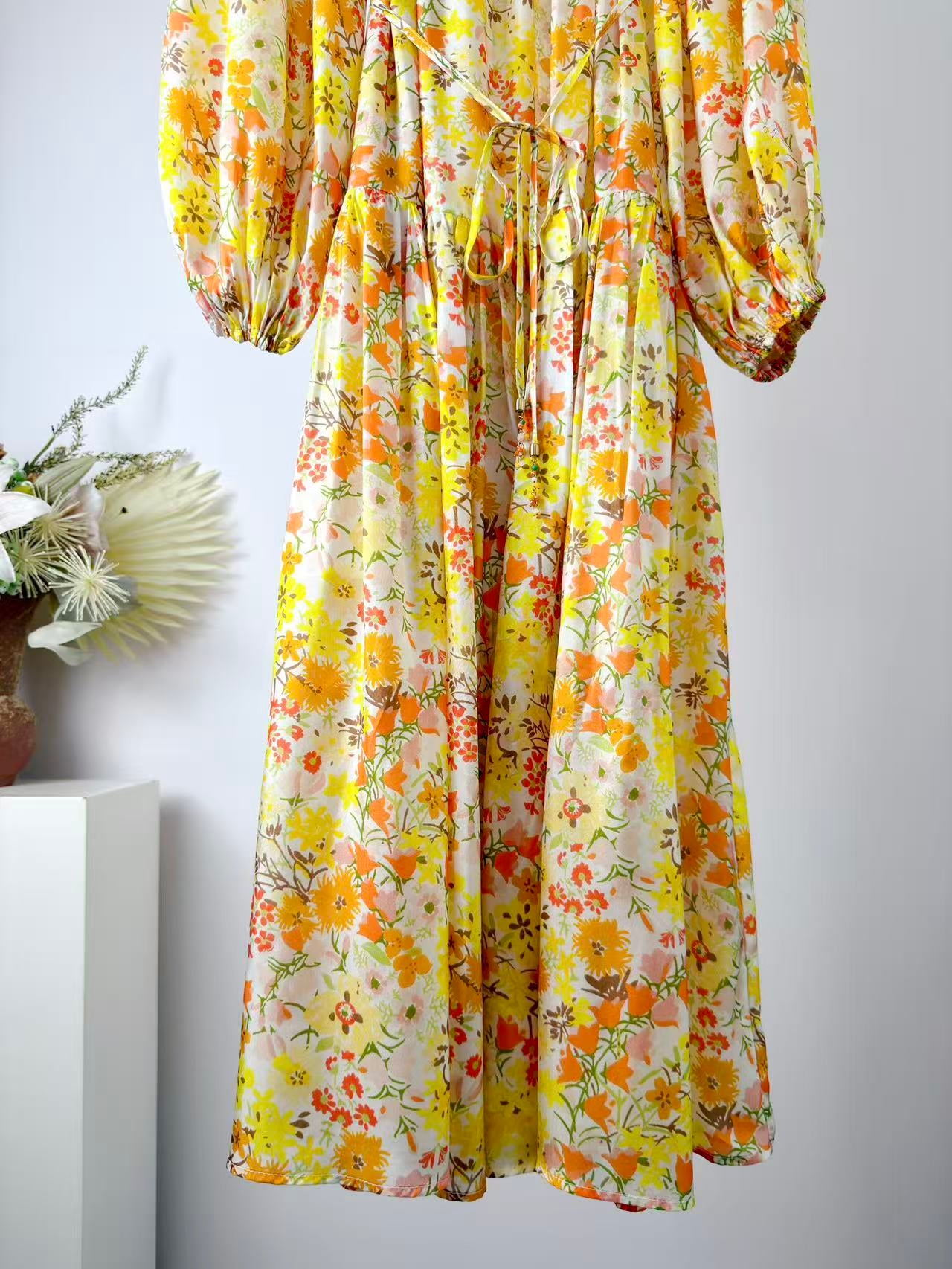 ZIMMERMANN 26S DRAWSTRING FLORAL MIDI DRESS 284