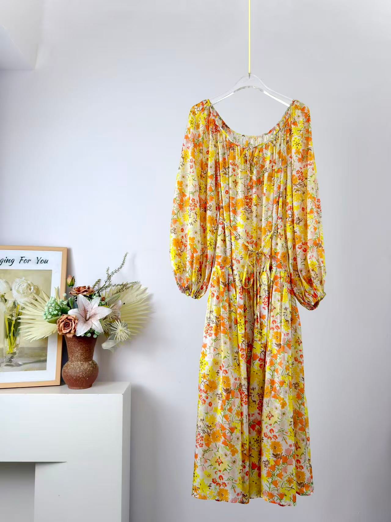 ZIMMERMANN 26S DRAWSTRING FLORAL MIDI DRESS 284