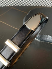BELT 25MM MEDIUM WESTERN IN BLACK CALFSKIN WITH SILVER BUCKLE