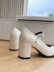HIGH MARY JANE SHOES IN WHITE PATENT CALFSKIN