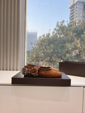 ALAIA 26S FLATS IN BROWN SUEDE WITH SILVER STUD STRAP