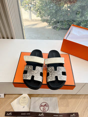 CHYPRE SANDAL IN WHITE MIX BLACK LIZARD SKIN