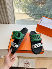 EXTRA SANDAL IN MEDIUM GREEN MIX SILVER CALFSKIN