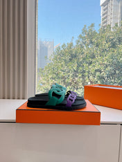 EXTRA SANDAL IN MEDIUM GREEN MIX VIOLET PURPLE CALFSKIN