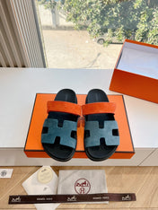 CHYPRE SANDAL IN TEAL GREEN MIX FIRE ORANGE SUEDE