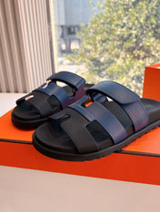 CHYPRE SANDAL IN AEGEAN BLUE MIX BLACK CALFSKIN