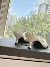 CAGOLE MID-HEEL MULES IN WHITE CALFSKIN