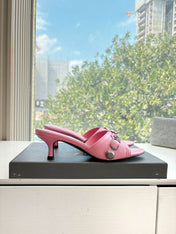 CAGOLE MID-HEEL MULES IN SHOCKING PINK CALFSKIN